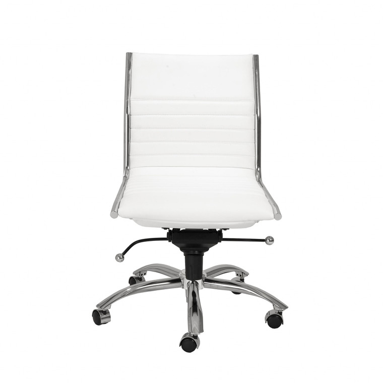 Homeroots 26.38" X 25.99" X 38.19" Low Back Office Chair Without Armrests In White With Chromed Steel Base 370530