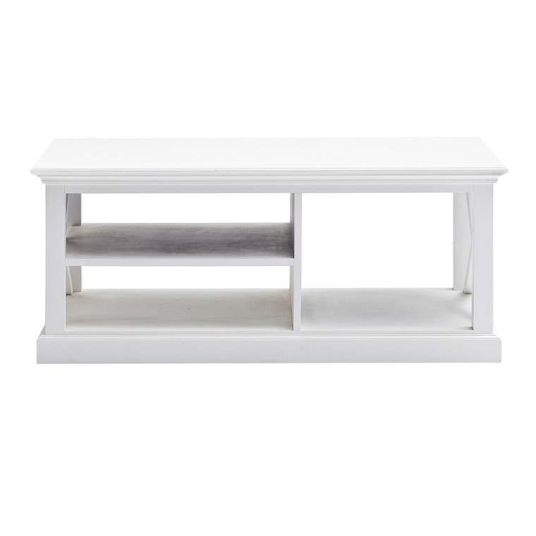 Homeroots 47" White Solid Wood Rectangular Coffee Table With Three Shelves 397396