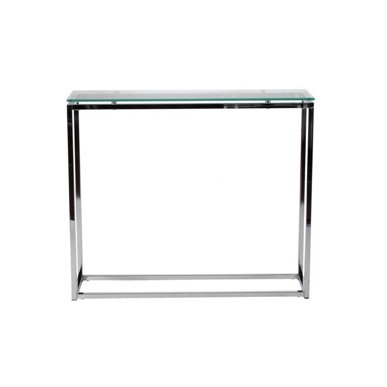 Homeroots Geo Rectangle Clear Glass And Chrome Console Table 400518