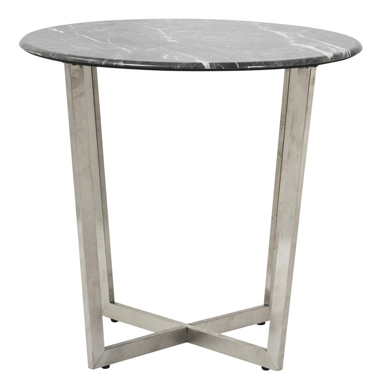 Homeroots Mod Geo Chrome And Black Round Faux Marble Side Table 400539