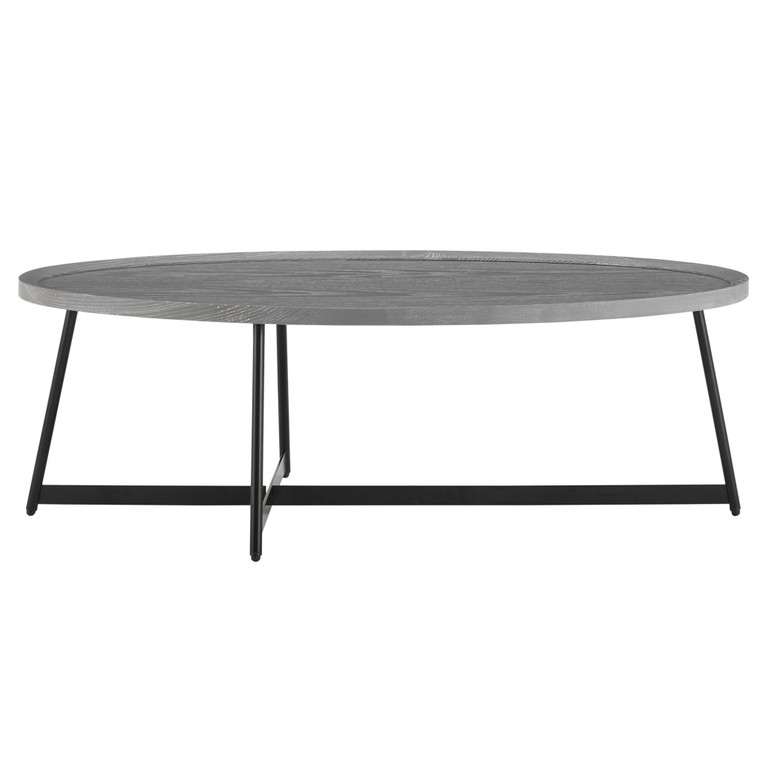 Homeroots 24" Black And Gray Manufactured Wood And Metal Oval Coffee Table 400546