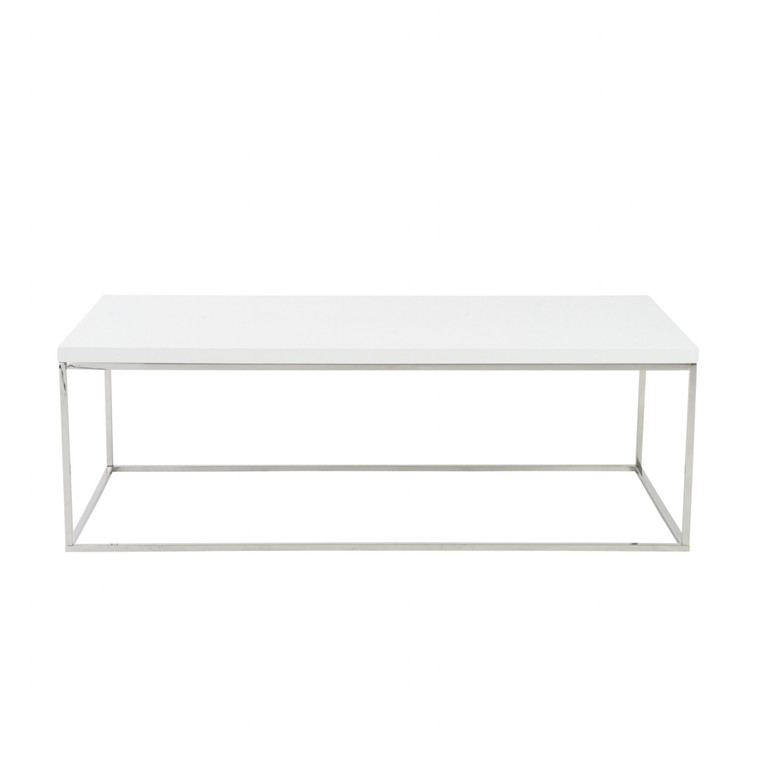 Homeroots White And Chrome High Gloss Coffee Table 400549