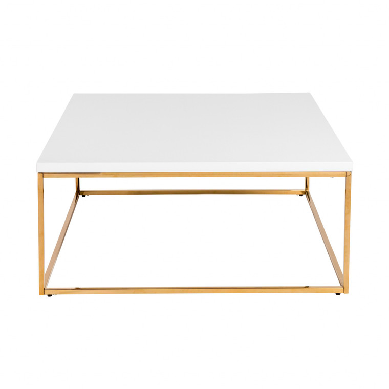 Homeroots 35" Gold And White Manufactured Wood And Metal Square Coffee Table 400553