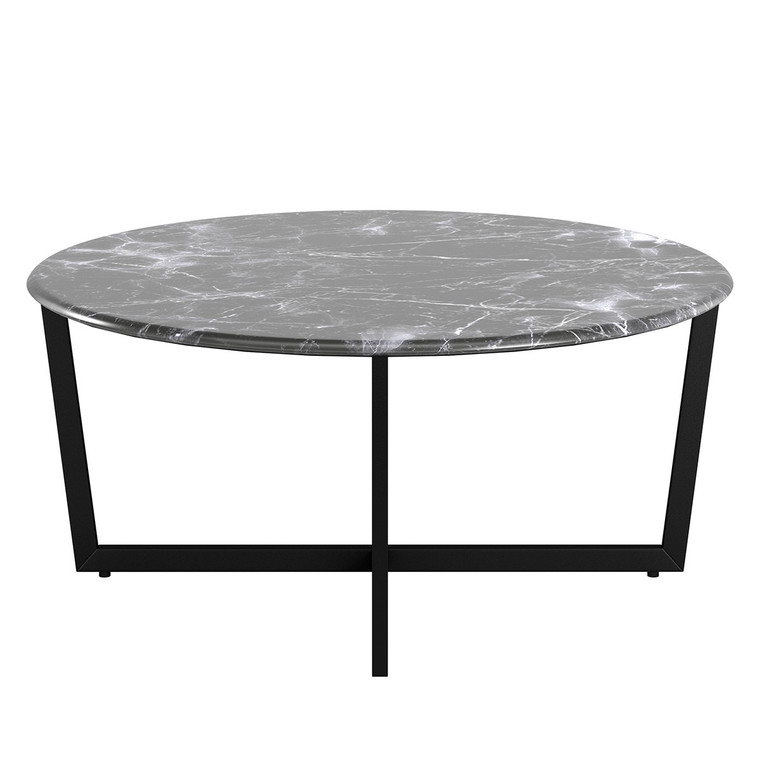 Homeroots Black On Black Faux Marble Round Coffee Table 400556