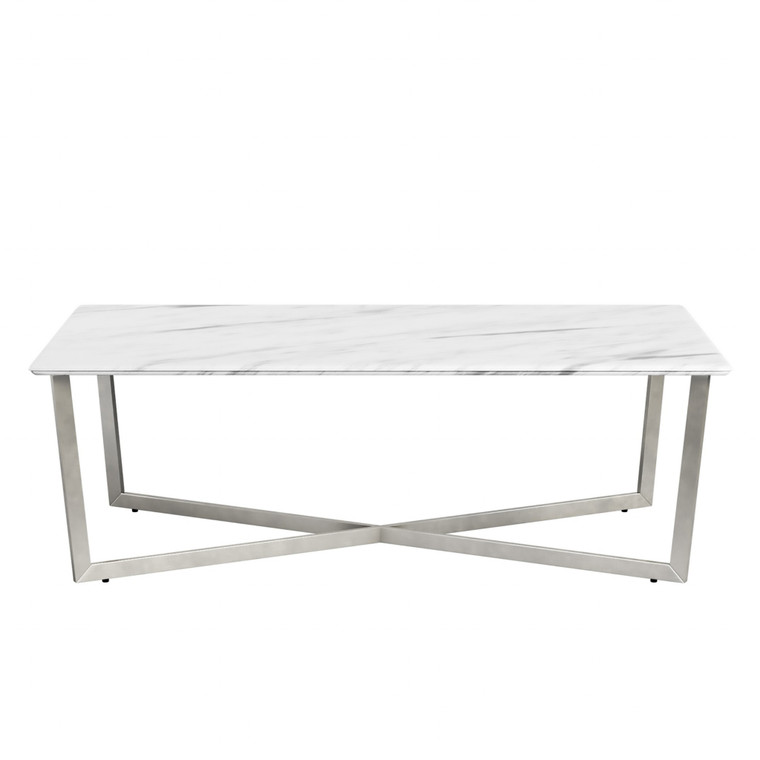 Homeroots 47" Silver And White Manufactured Wood And Metal Rectangular Coffee Table 400563