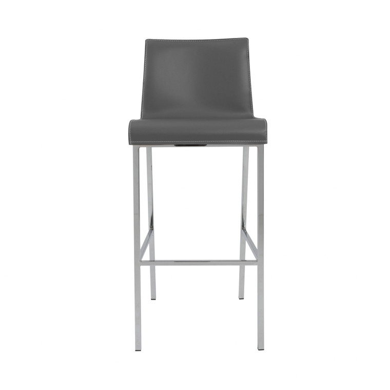 Homeroots Set Of Two Gray Leather And Steel Bar Stools 400589