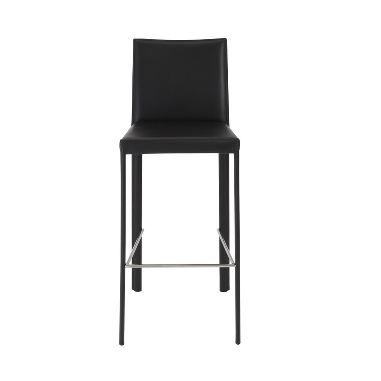 Homeroots Set Of Two Full Black Faux Leather Bar Stools 400608