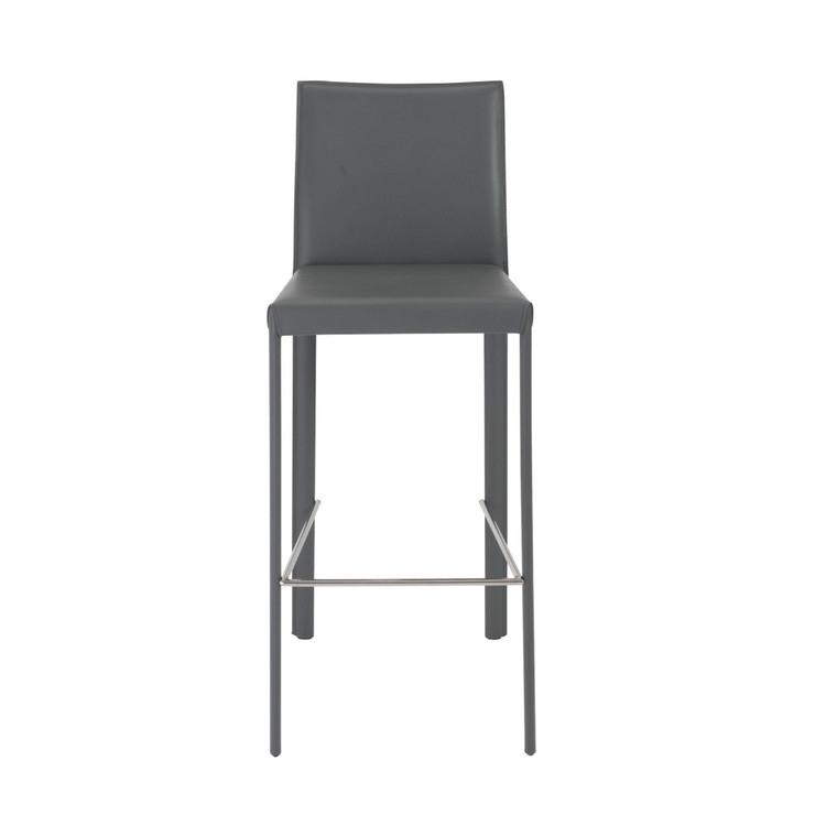 Homeroots Set Of Two Full Gray Faux Leather Bar Stools 400609