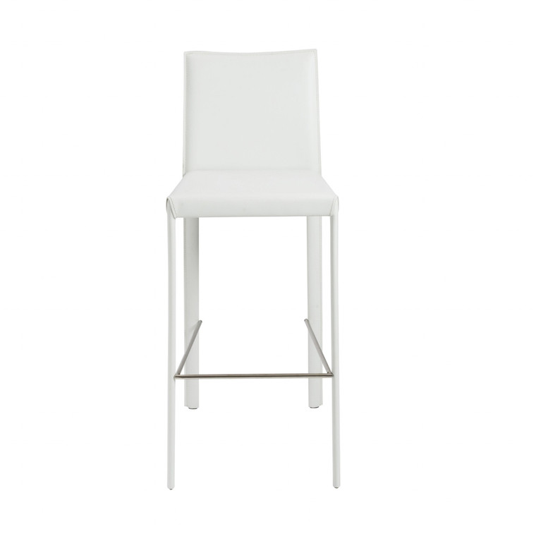 Homeroots Set Of Two Full White Faux Leather Bar Stools 400610