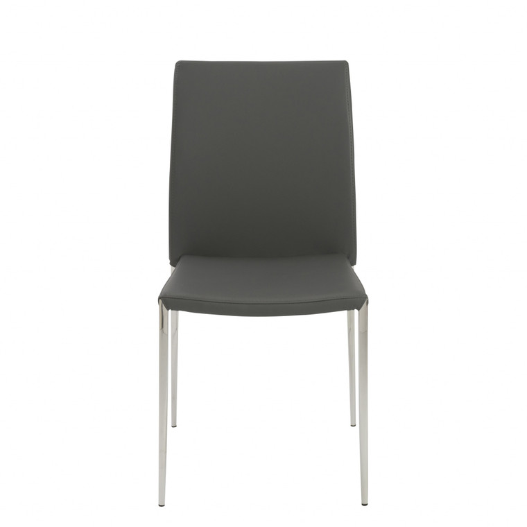 Homeroots Set Of Two Gray Faux Faux Leather Steel Stacking Chairs 400652