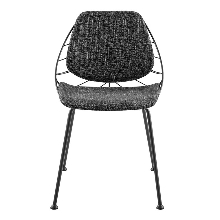 Homeroots Set Of Two Leaf Dark Gray Fabric And Black Dining Chairs 400688