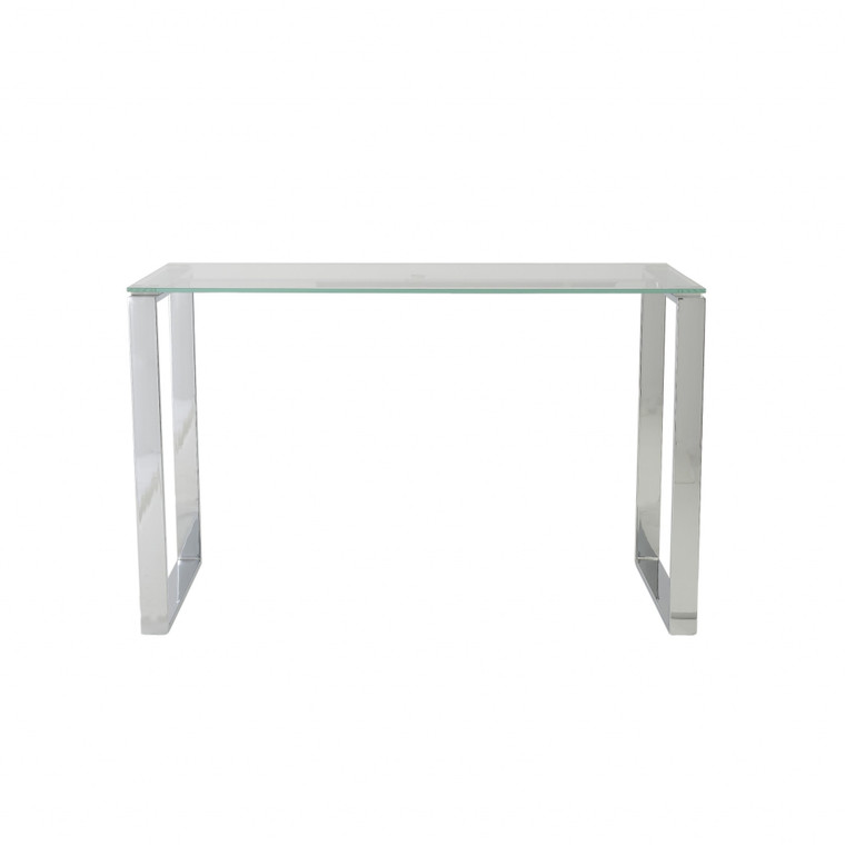 Homeroots Pro Mod Clear Glass And Polished Stainless Steel Desk 400740