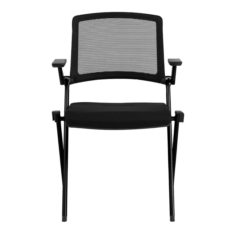 Homeroots Set Of Two Folding And Stacking Black Mesh Armchairs 400776