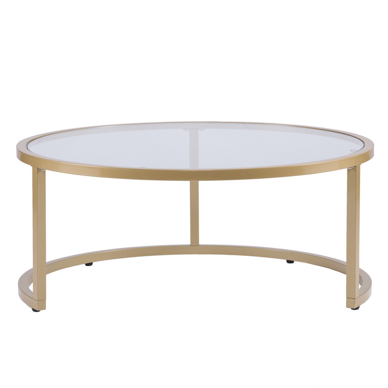 Homeroots Set Of Two Gold Glass Round Nested Coffee Tables 402088