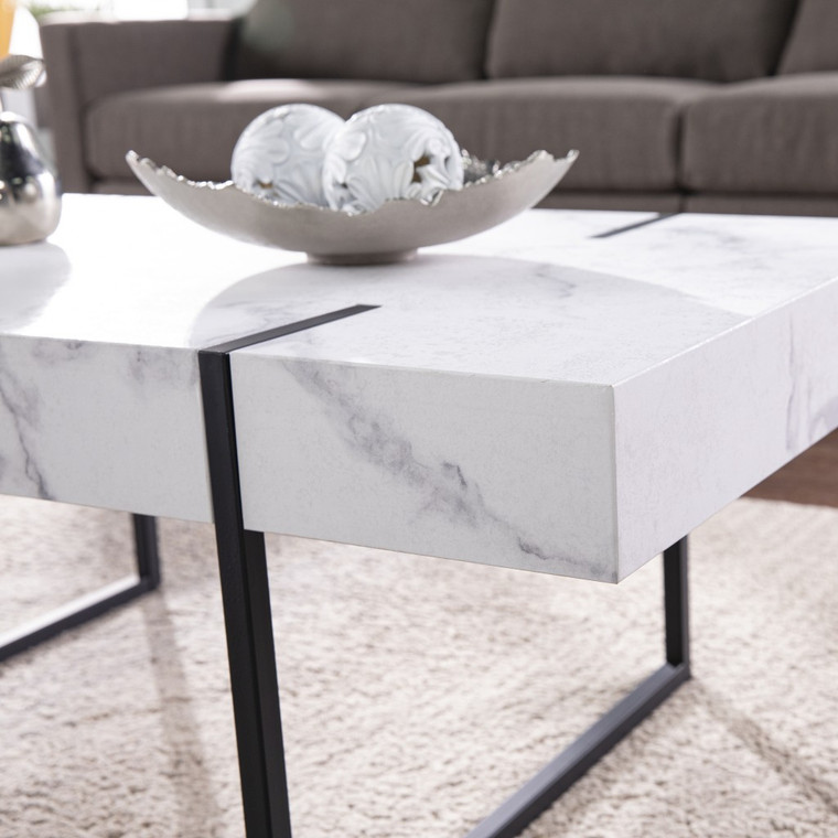 Homeroots 43" White Faux Marble And Metal Rectangular Coffee Table 402093