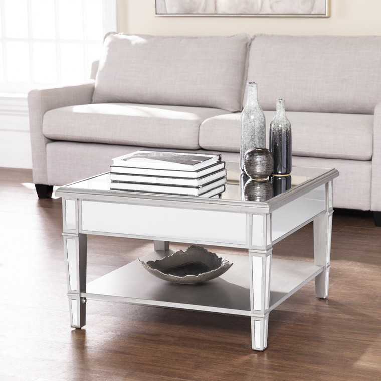 Homeroots 29" Silver Mirrored Glass Square Coffee Table 402105