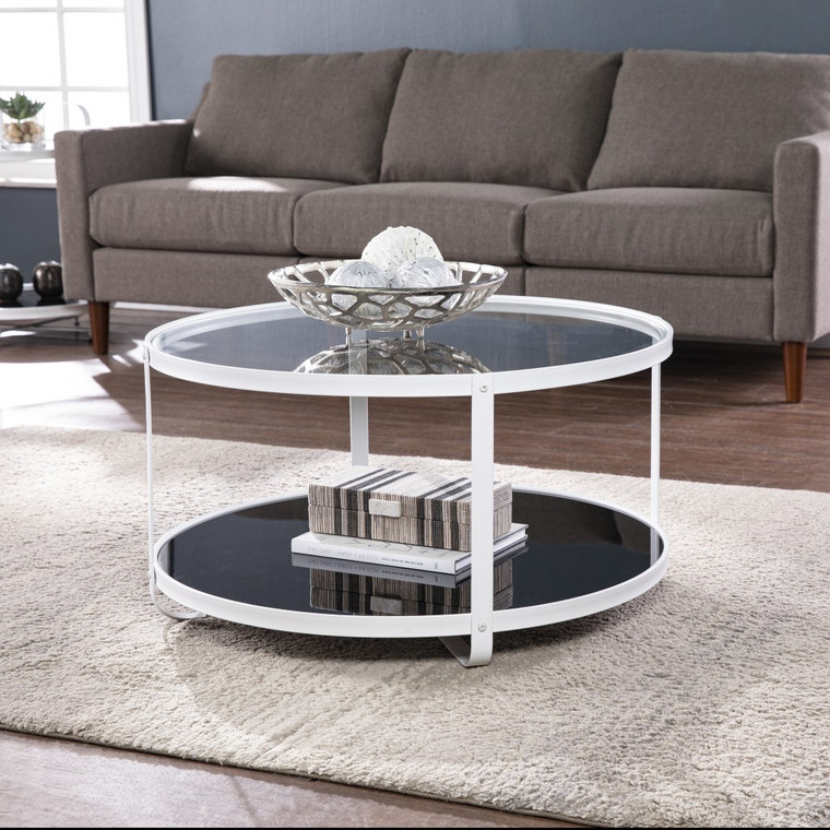 Homeroots 32" White Glass And Metal Two Tier Round Coffee Table 402122