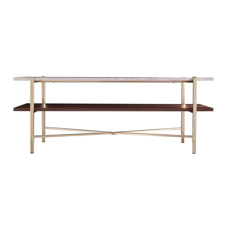 Homeroots 47" Brass Manufactured Wood And Metal Rectangular Coffee Table 402141