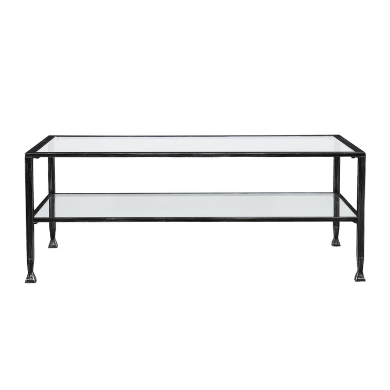 Homeroots 48" Black Glass And Metal Rectangular Coffee Table 402145