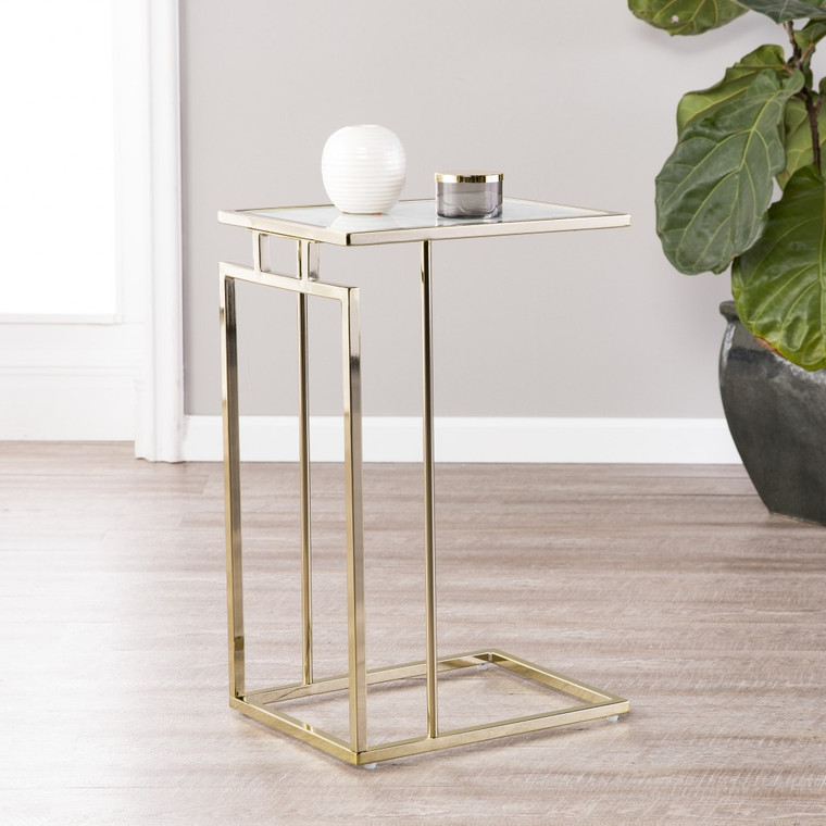 Homeroots 25" Champagne Glass And Iron Square End Table 402260