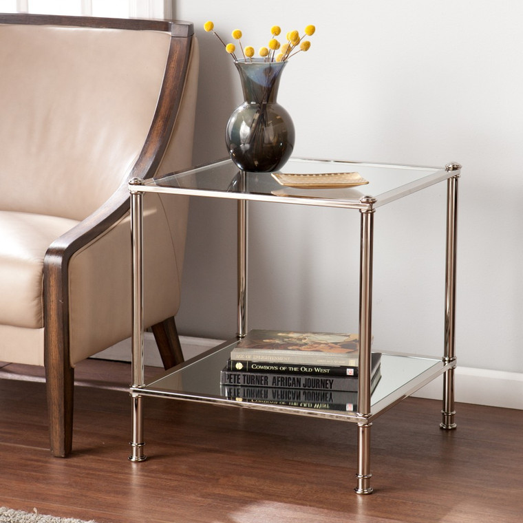 Homeroots 24" Silver Glass And Iron Square Mirrored End Table 402476