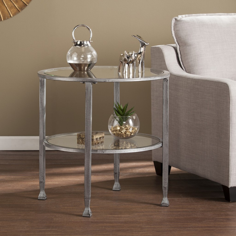 Homeroots 24" Silver Glass And Iron Round End Table 402497