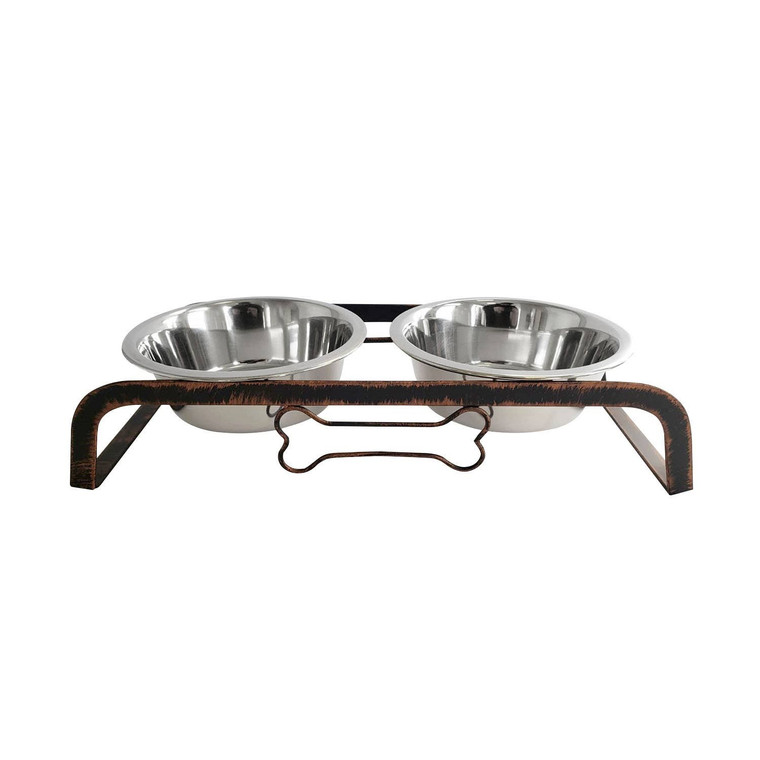Homeroots Rustic Elevated 16Oz Two Bowl Dog Feeding Station 402606