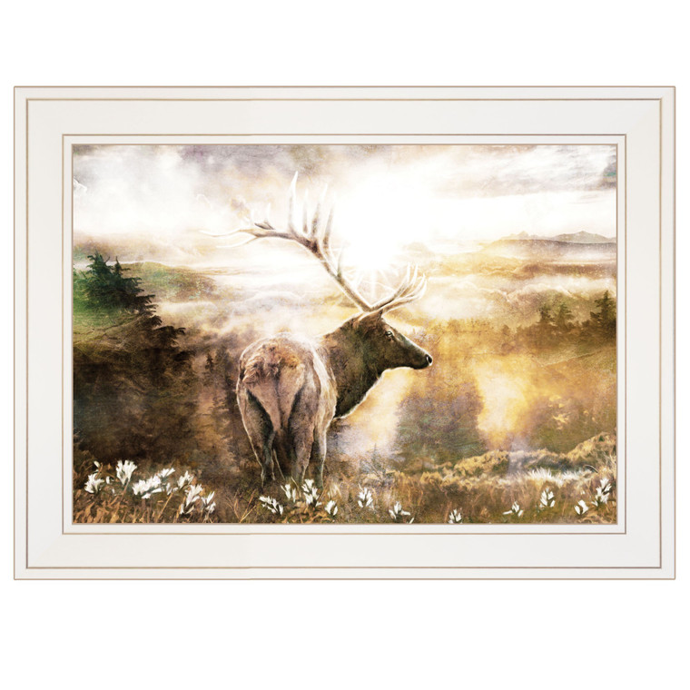 Homeroots Heading Home Elk 1 White Framed Print Wall Art 404642