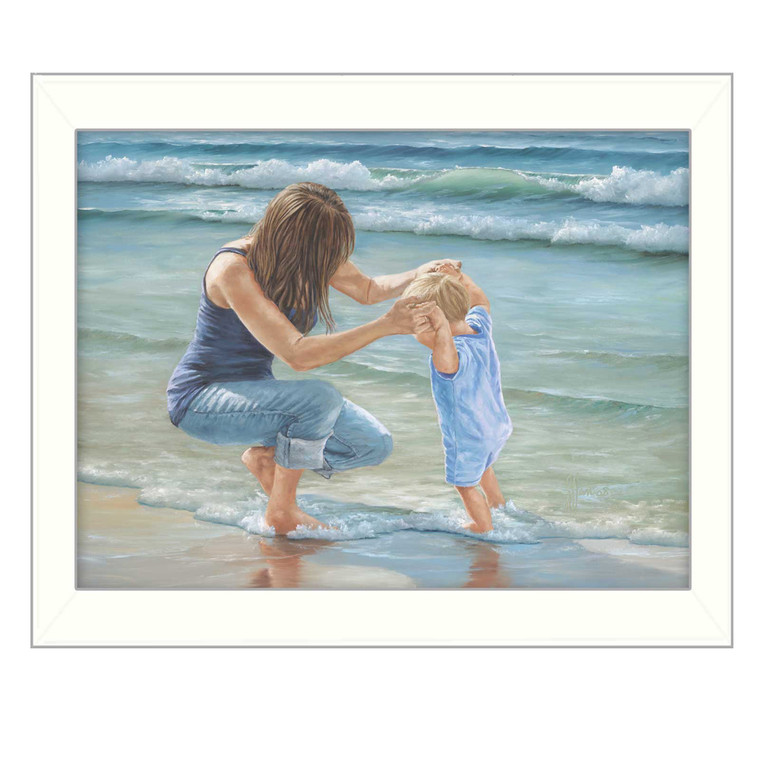 Homeroots Playing In The Water White Framed Print Wall Art 404920