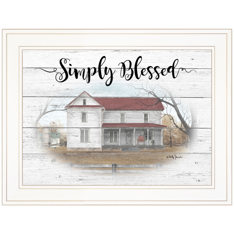 Homeroots Simply Blessed Farmhouse White Framed Print Wall Art 406356