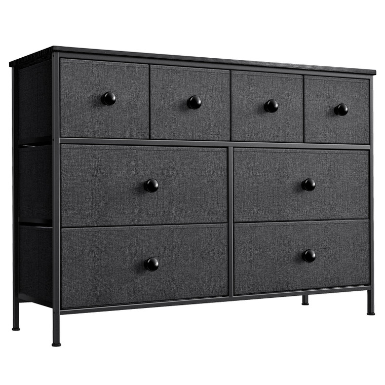 Homeroots 40" Black And Gray Eight Drawer Fabric Dresser 438316