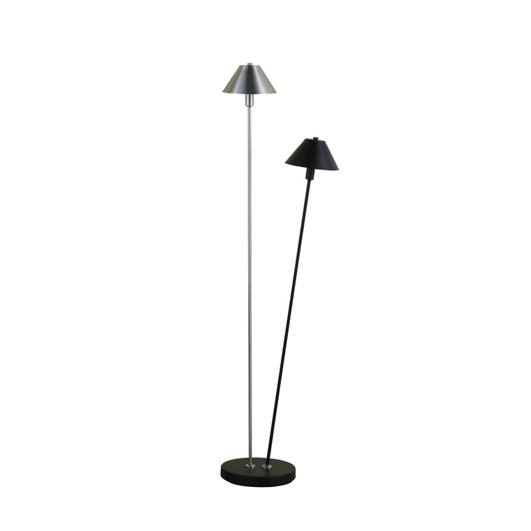 Homeroots 48" Nickel Two Lights Led Novelty Floor Lamp With Black And Silver Empire Shade 468411