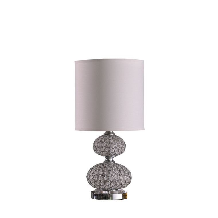 Homeroots 24" Chrome And Faux Crystal Double Orb Table Lamp With White Classic Drum Shade 468760