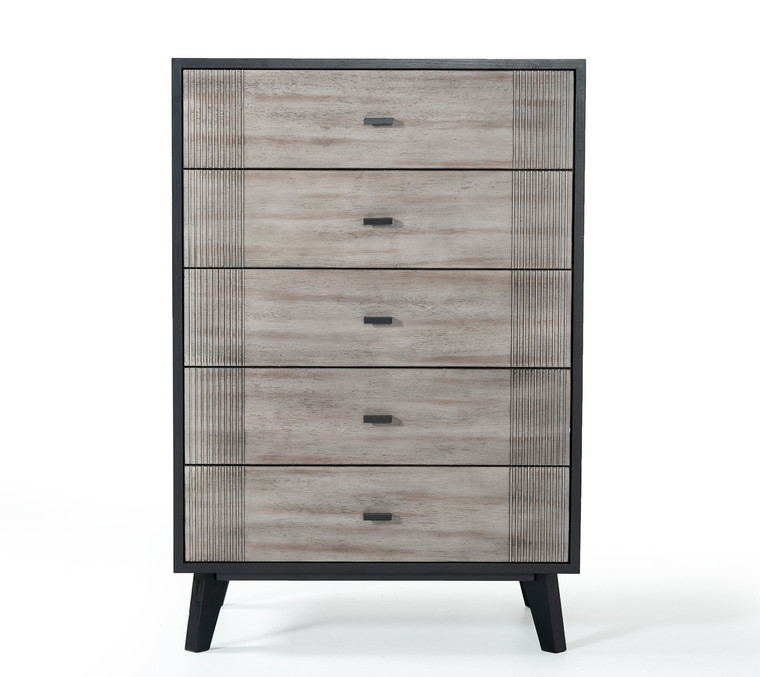 Homeroots 30" Grey And Black Wood Five Drawer Standard Chest 473070