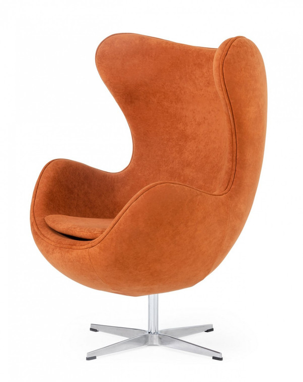 Homeroots Stylish Mid Century Dark Orange Fabric Swivel Accent Chair 473641