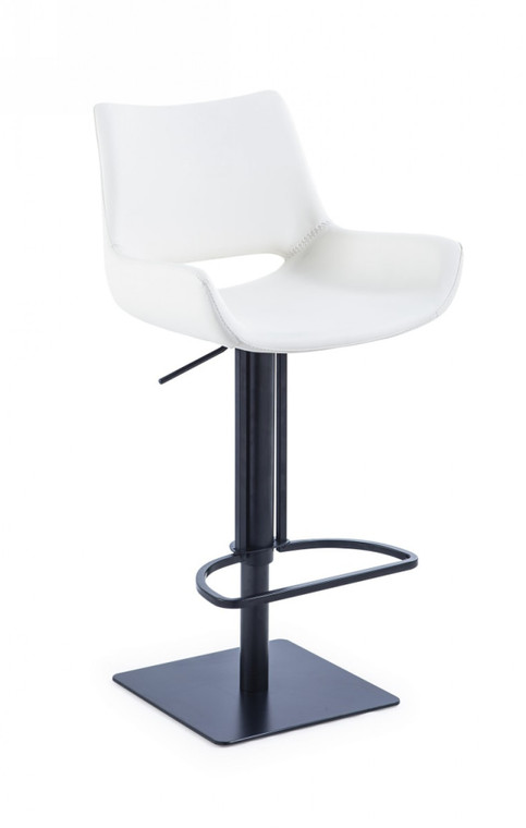Homeroots 43" White Faux Leather And Black Swivel Adjustable Height Bar Chair With Footrest 473899