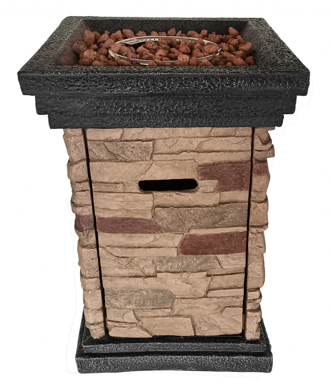 Homeroots Brown Stone Stacked Outdoor Gas Fire Pit With Lava Rocks 475091