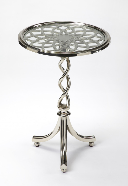 Homeroots 26" Silver Aluminum Open Lattice Round Top End Table 476023