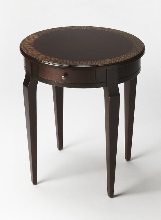 Homeroots 24" Dark Brown And Cherry Nouveau Manufactured Wood Round End Table With Drawer 476428