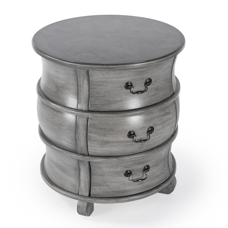 Homeroots 27" Grey Wood Round End Table With Three Drawers 476432