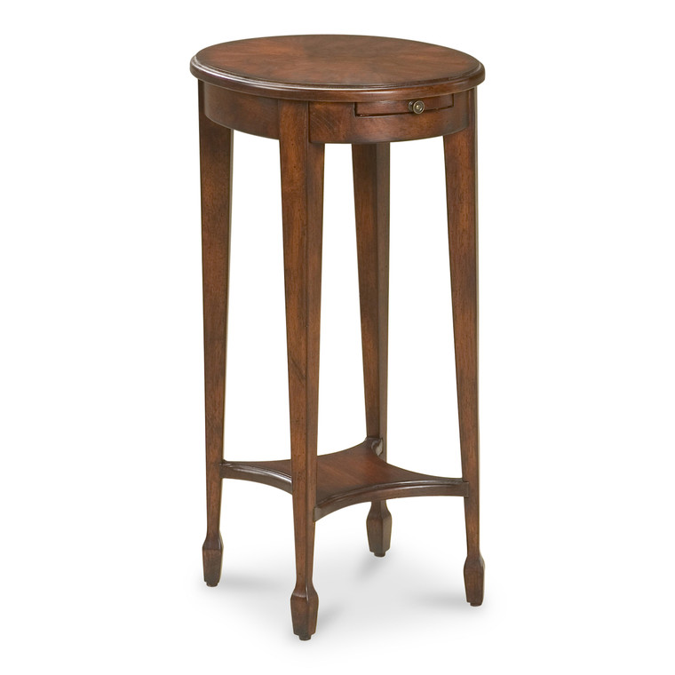 Homeroots 26" Dark Brown And Cherry Manufactured Wood Oval End Table With Shelf 476461