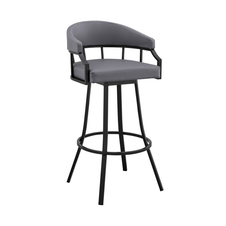 Homeroots 36" Slate Grey Faux Leather And Iron Swivel Low Back Counter Height Bar Chair 476765