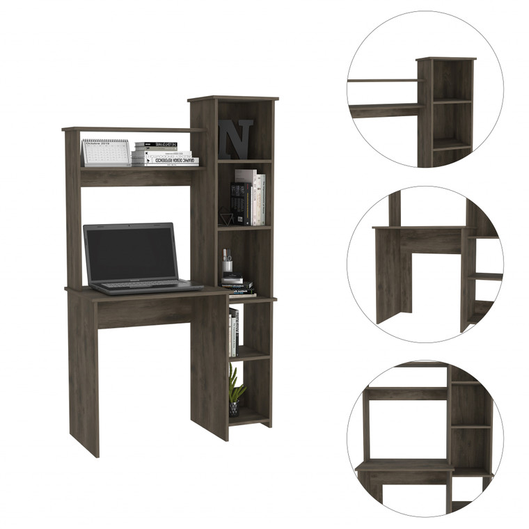Homeroots Modern Dark Brown Office Desk With Storage Cabinet 477843