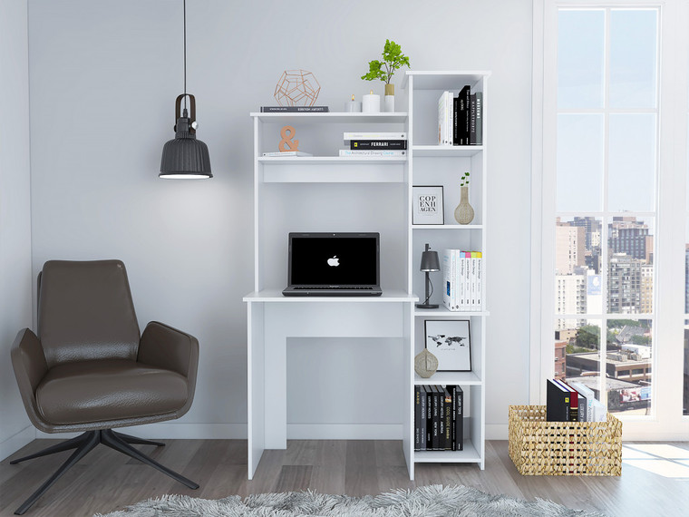 Homeroots Modern White Office Desk With Storage Cabinet 477863
