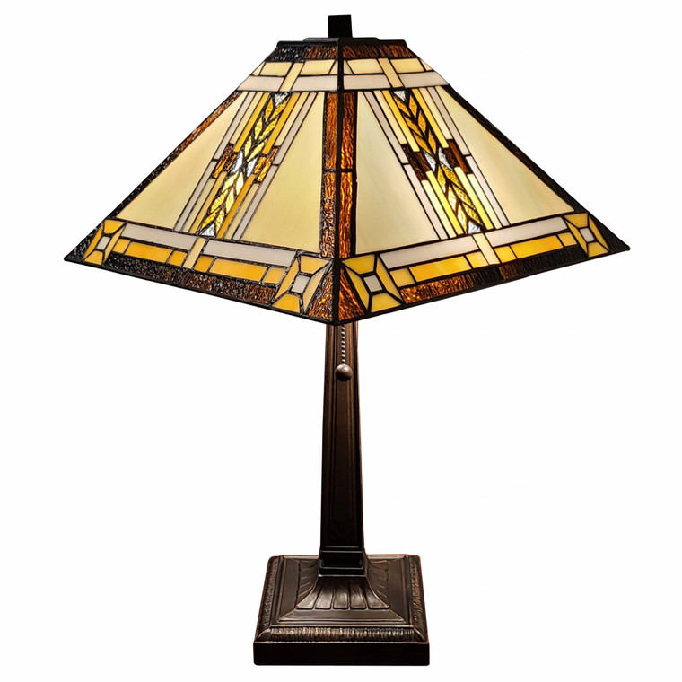 Homeroots 23" Stained Glass Two Light Mission Style Table Lamp With Stained Glass Shade 478121