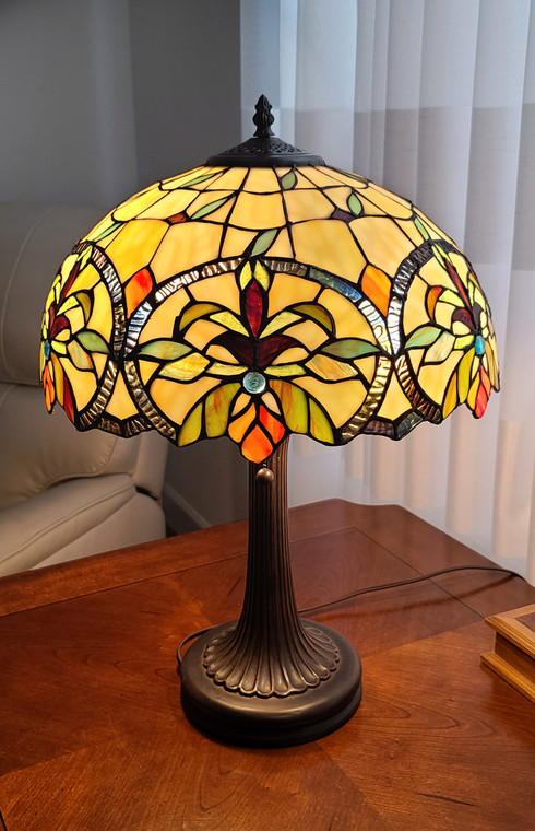 Homeroots 23" Stained Glass Two Light Jeweled Floral Table Lamp 478164