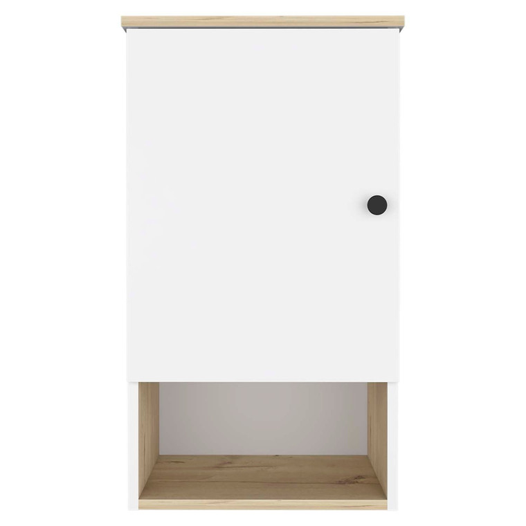 Homeroots 16" Light Oak And White Wall Mounted Cabinet With Three Shelves 478197