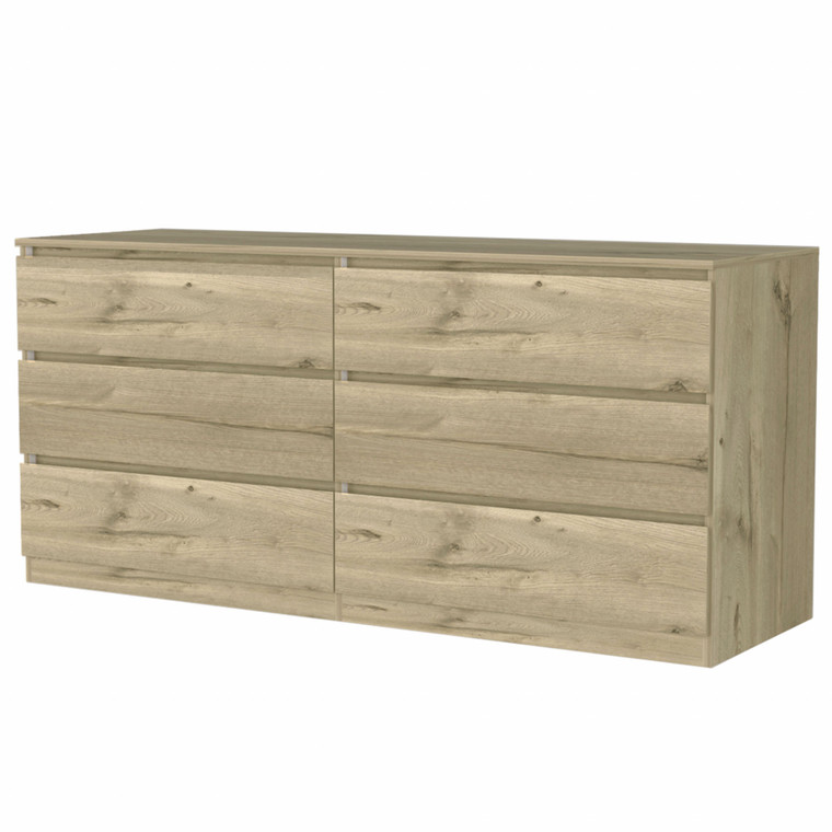 Homeroots 60" Light Oak And White Manufactured Wood Six Drawer Double Dresser 478263