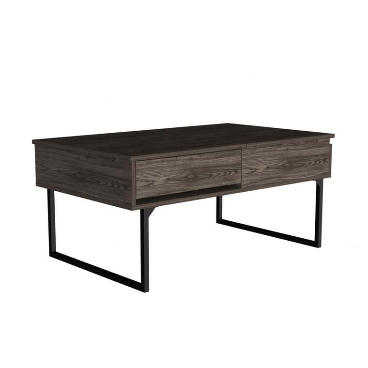 Homeroots 40" Dark Walnut Manufactured Wood Rectangular Lift Top Coffee Table With Drawer 478435