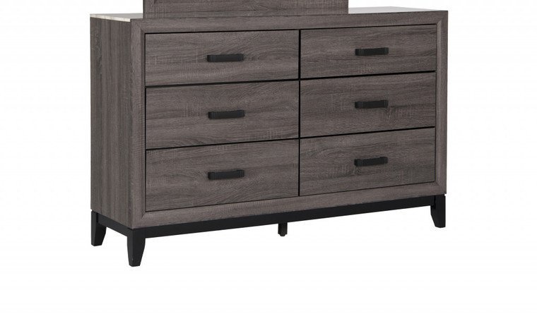 Homeroots 58" Grey Solid Wood Six Drawer Double Dresser 478653
